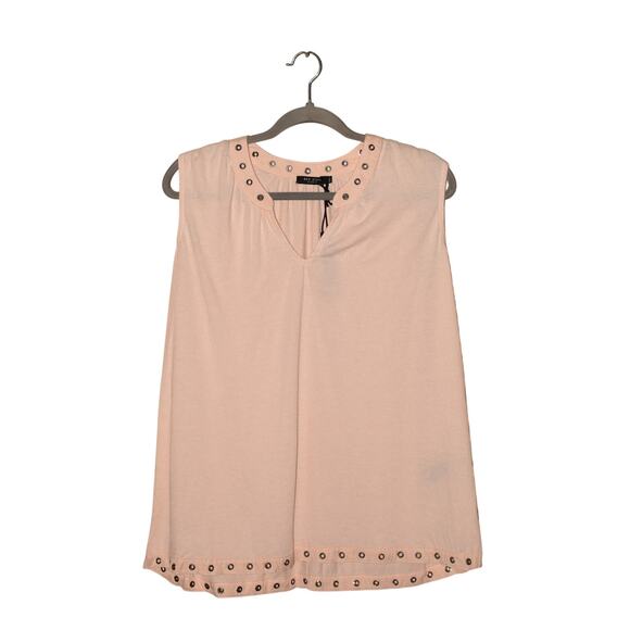 MAX JEANS NEW $50 V-Neck Grommet Trim Sleeveless Knit Top Shell Pink Small - Picture 1 of 3